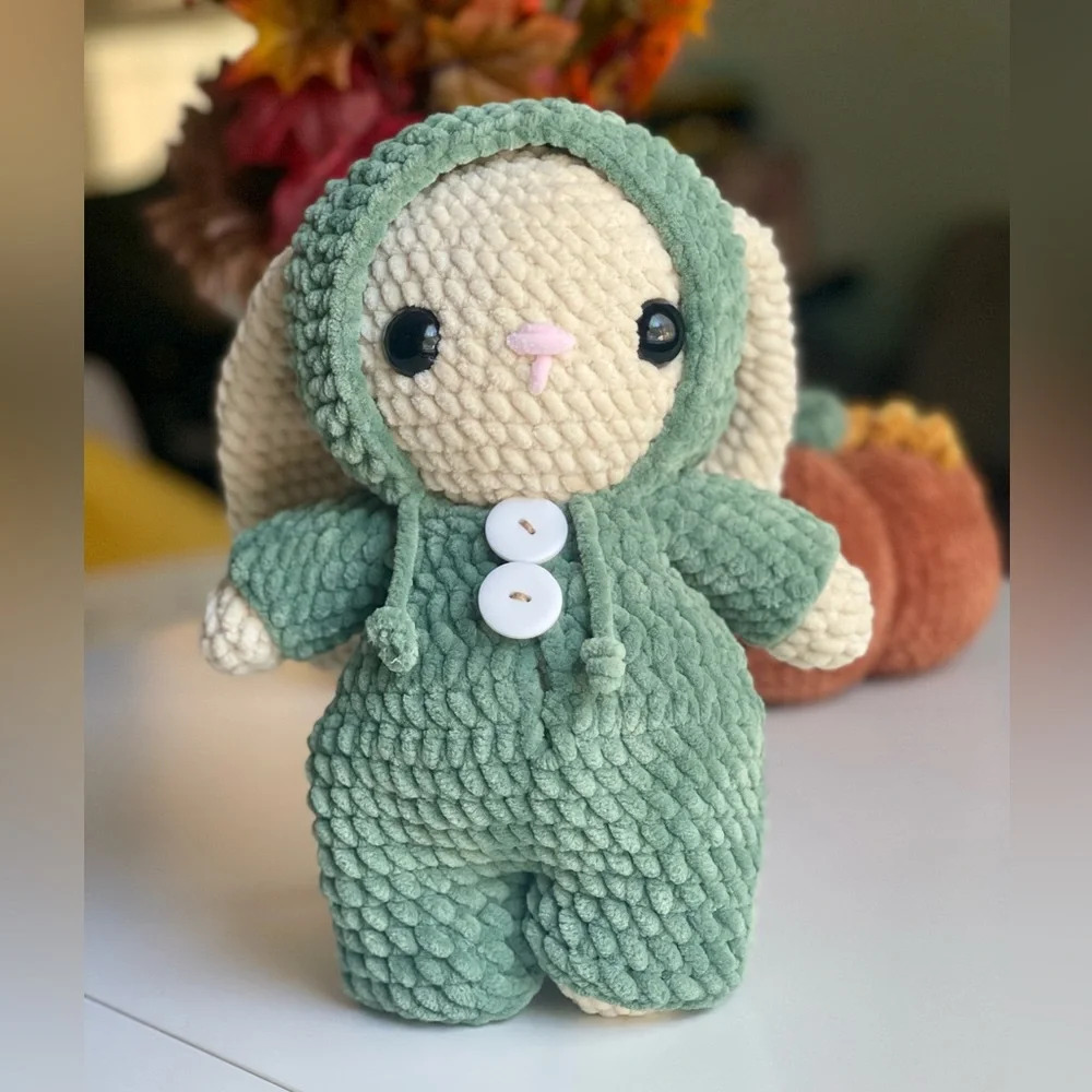 Handmade Crocheted Bunny in removable onesie